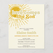 Budget Hier komt de zoon retro boy baby shower (Voorkant)