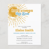 Budget Hier komt de zoon retro boy baby shower (Voorkant)