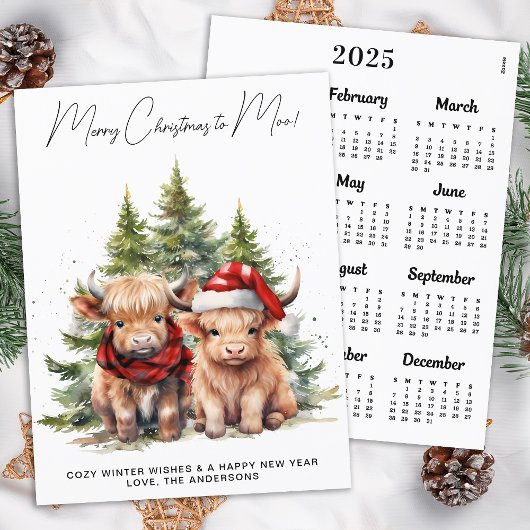 Budget Highland Koe 2025 Kalender Kerst Kaart