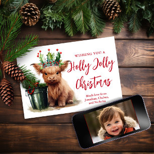 Budget Highland Koe Holly Jolly Holiday Fotokaart