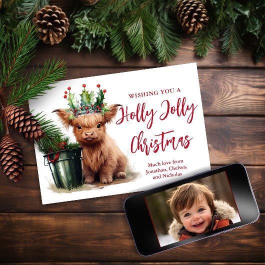 Budget Highland Koe Holly Jolly Holiday Fotokaart