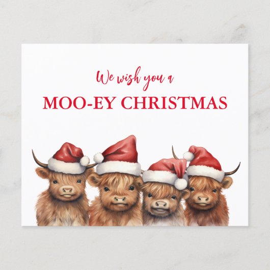Budget Highland Koe Kerstmis Kaart (Voorkant)