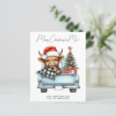 Budget Highland Koe  Truck Kerst Kaart (Staand voorkant)