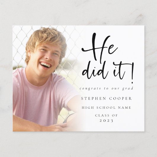 Budget hij deed het Foto Afstuderen kondiging (Voorkant)