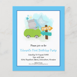 Budget Hippo Toddler 1e verjaardag Uitnodiging