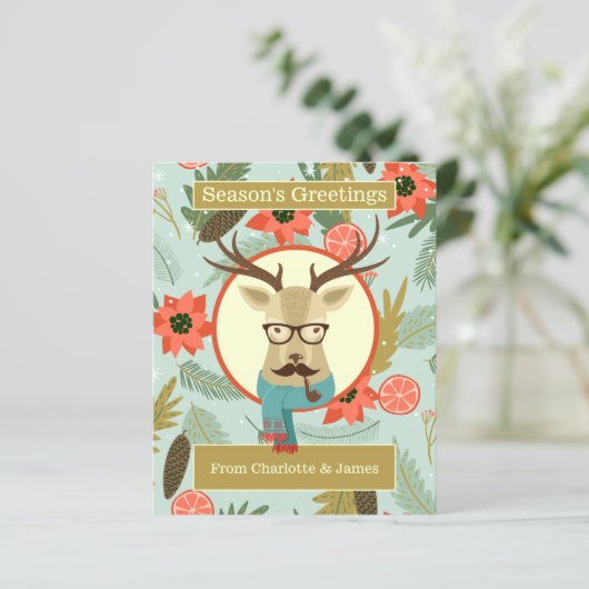 BUDGET Hipster Deer Specialized Kerstmis Kaart (Staand voorkant)