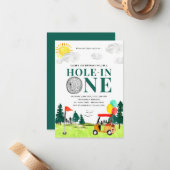 Budget Hole In One Golf Eerste Verjaardag Par-T-sh Notitiekaartje (Voorkant / Achterkant in situ)