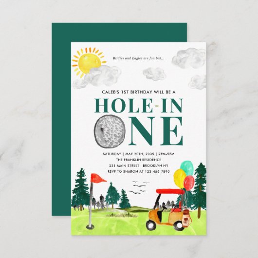 Budget Hole In One Golf Eerste Verjaardag Par-T-sh Notitiekaartje (Voorkant / Achterkant)