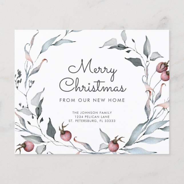 Budget Holiday Greenery Wreate New Address Kaart (Voorkant)