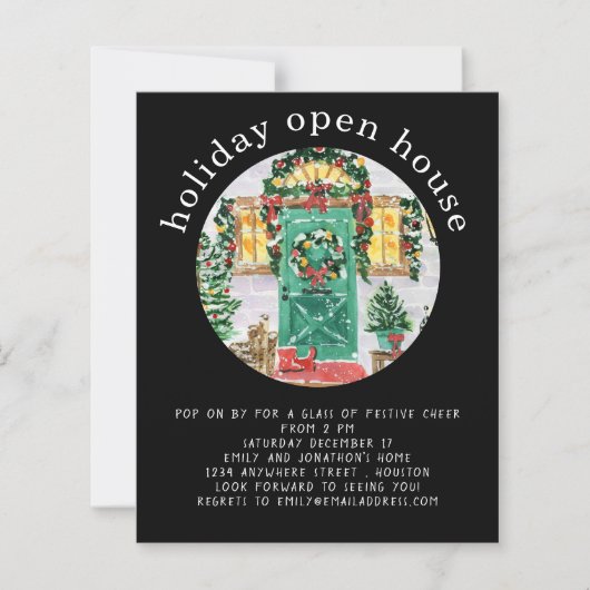 Budget Holiday Open House Party Black Invite (Voorkant)