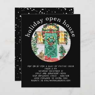 Budget Holiday Open House Party Black Invite