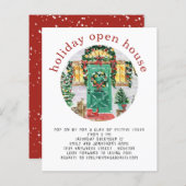 Budget Holiday Open House Party Red Invite (Voorkant / Achterkant)