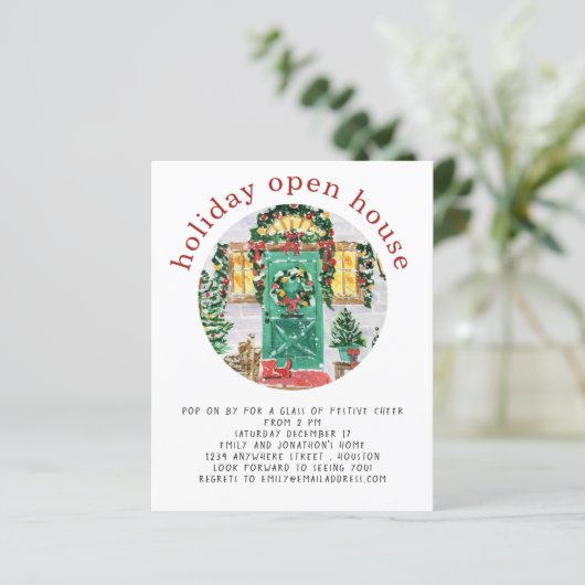 Budget Holiday Open House Party Red Invite (Staand voorkant)