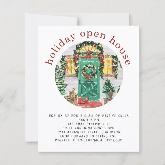 Budget Holiday Open House Party Red Invite (Voorkant)