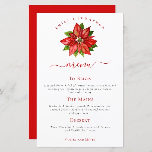 Budget Holiday Weddenschap Red Poinsettia Menu (Voorkant / Achterkant)