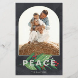 Budget Holly Arch Peace Navy Photo Holiday Card