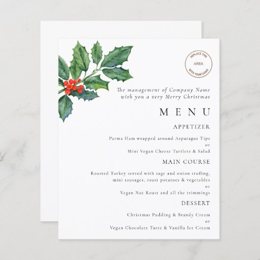 Budget Holly Berries Logo kerstfeestmenu (Voorkant / Achterkant)
