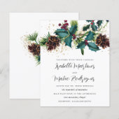 Budget Holly Berries Winter Wedding Invitation (Voorkant / Achterkant)