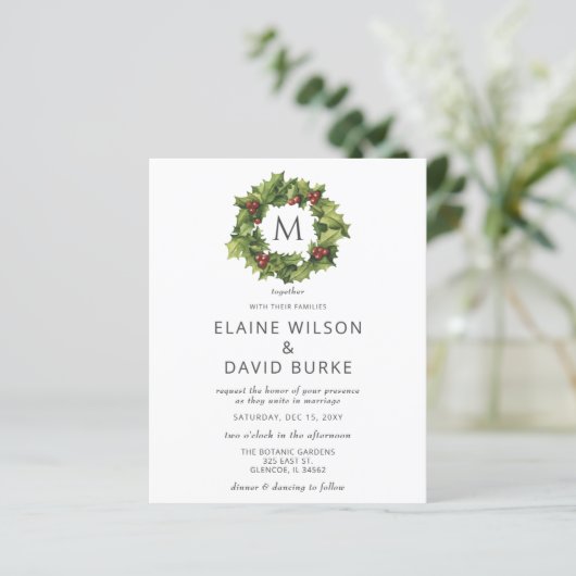 Budget Holly Berries Wreath Wedding Invitation (Staand voorkant)