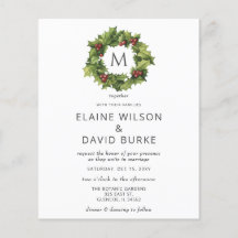 Budget Holly Berries Wreath Wedding Invitation