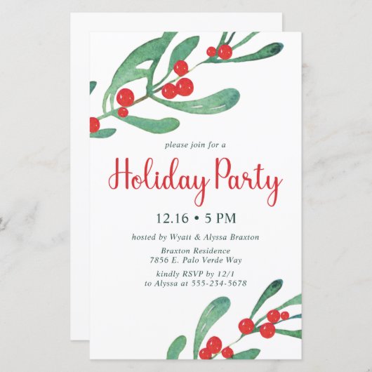 Budget Holly Holiday Party Uitnodiging (Voorkant / Achterkant)