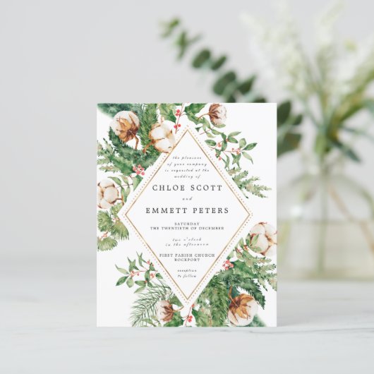 Budget Holly Pine Winter Wedding Invitation (Staand voorkant)