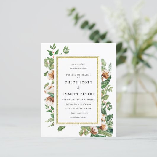 Budget Holly Pine Winter Wedding Invitation (Staand voorkant)