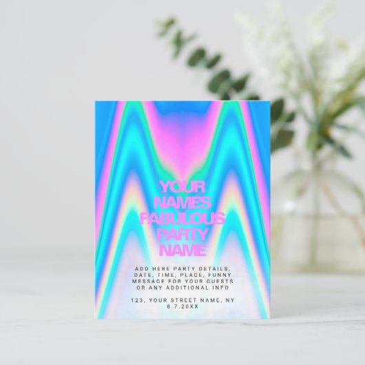 Budget Holographic Iridescent Y2K Party Uitnodigin (Staand voorkant)