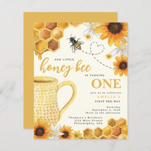 Budget Honey Bee Waterverf Sunflower 1e verjaardag (Voorkant / Achterkant)
