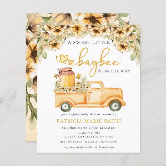 Budget Honeybee Baby Douche Uitnodigingen (Voorkant / Achterkant)