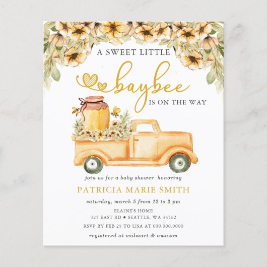 Budget Honeybee Baby Douche Uitnodigingen (Voorkant)