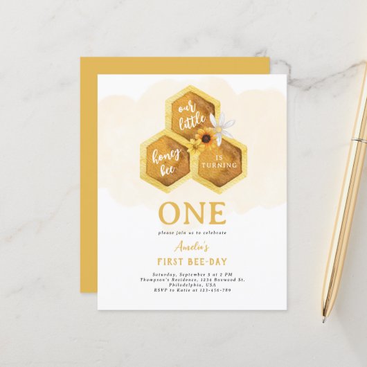 Budget Honeycomb Sunflower Bee First Birthday (Voorkant / Achterkant in situ)