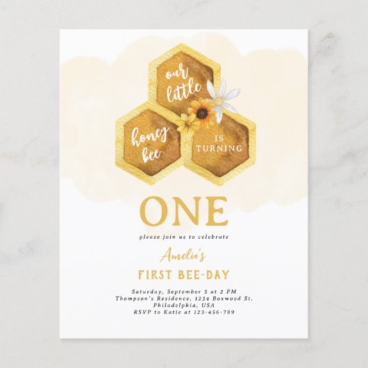 Budget Honeycomb Sunflower Bee First Birthday (Voorkant)