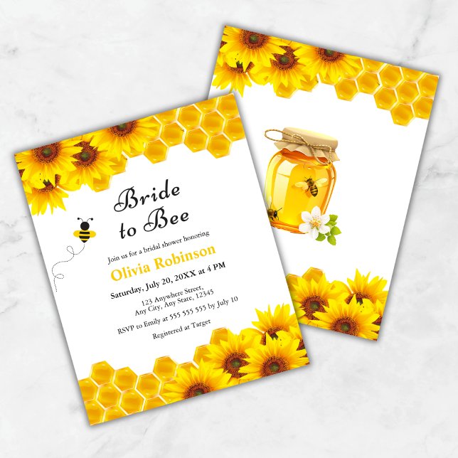 Budget Honing Bruid Naar Bee Vrijgezellenfeest Uit (Budget Yellow Floral Honey Bride to Bee Bridal Shower Invitation )