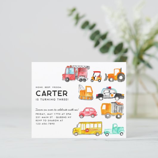 Budget Honk Piep Vroom Vervoer Kind Verjaardag (Staand voorkant)