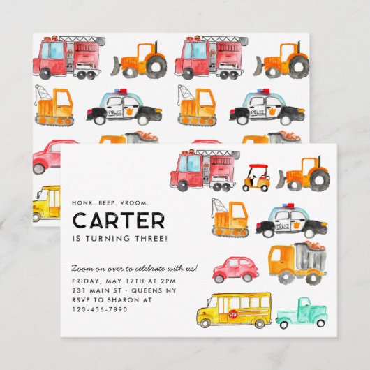Budget Honk Piep Vroom Vervoer Kind Verjaardag Notitiekaartje (Voorkant / Achterkant)