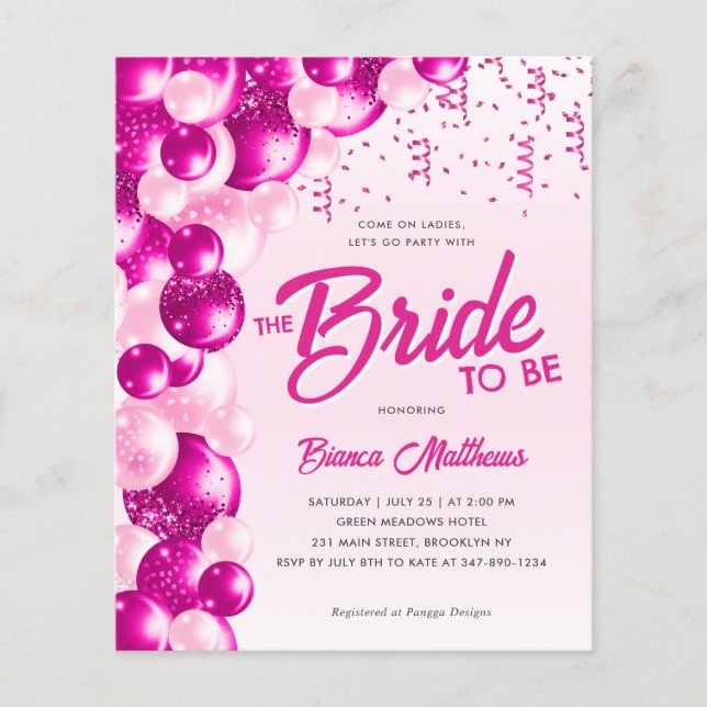 Budget Hot Pink Balloon Bride to Be Vrijgezellenfe (Voorkant)