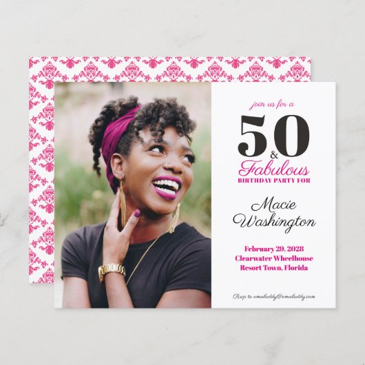 Budget Hot Pink Damask Patroon 50e verjaardag (Voorkant / Achterkant)