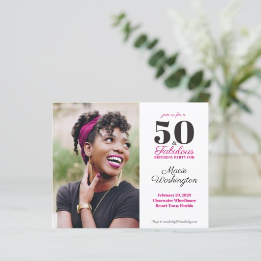 Budget Hot Pink Damask Patroon 50e verjaardag (Staand voorkant)