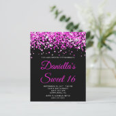 Budget Hot Pink Glitter Black Sweet 16 Invite (Staand voorkant)