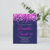 Budget Hot Pink Glitter Navy Sweet 16 Invite (Staand voorkant)