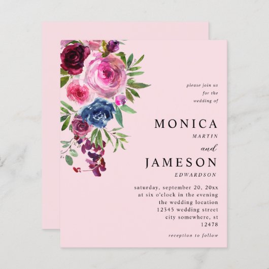 Budget Hot Pink & Navy Blue Bloemenbruiloft 3 Roze (Voorkant / Achterkant)