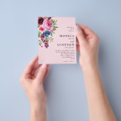 Budget Hot Pink & Navy Blue Bloemenbruiloft 3 Roze Flyer (Hand)
