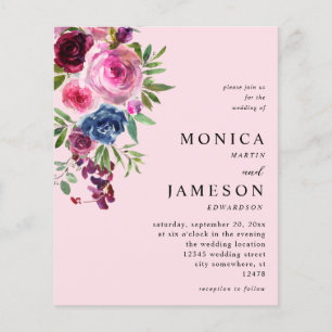 Budget Hot Pink & Navy Blue Bloemenbruiloft 3 Roze Flyer