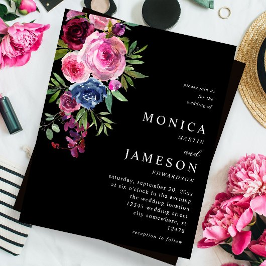 Budget Hot Pink & Navy Blue Bloemenbruiloft 3 Zwar