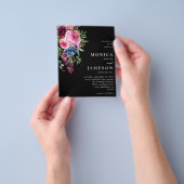 Budget Hot Pink & Navy Blue Bloemenbruiloft 3 Zwar Flyer (Hand)