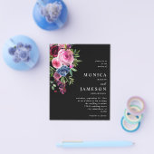 Budget Hot Pink & Navy Blue Bloemenbruiloft 3 Zwar Flyer (Enkel)