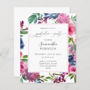 Budget Hot Pink & Navy Blue Floral Graduation Part