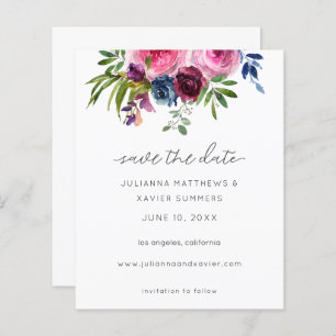 Budget Hot Pink & Navy Blue Floral Save the Date
