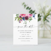 Budget Hot Pink & Navy Blue Floral Save the Date 3 (Staand voorkant)